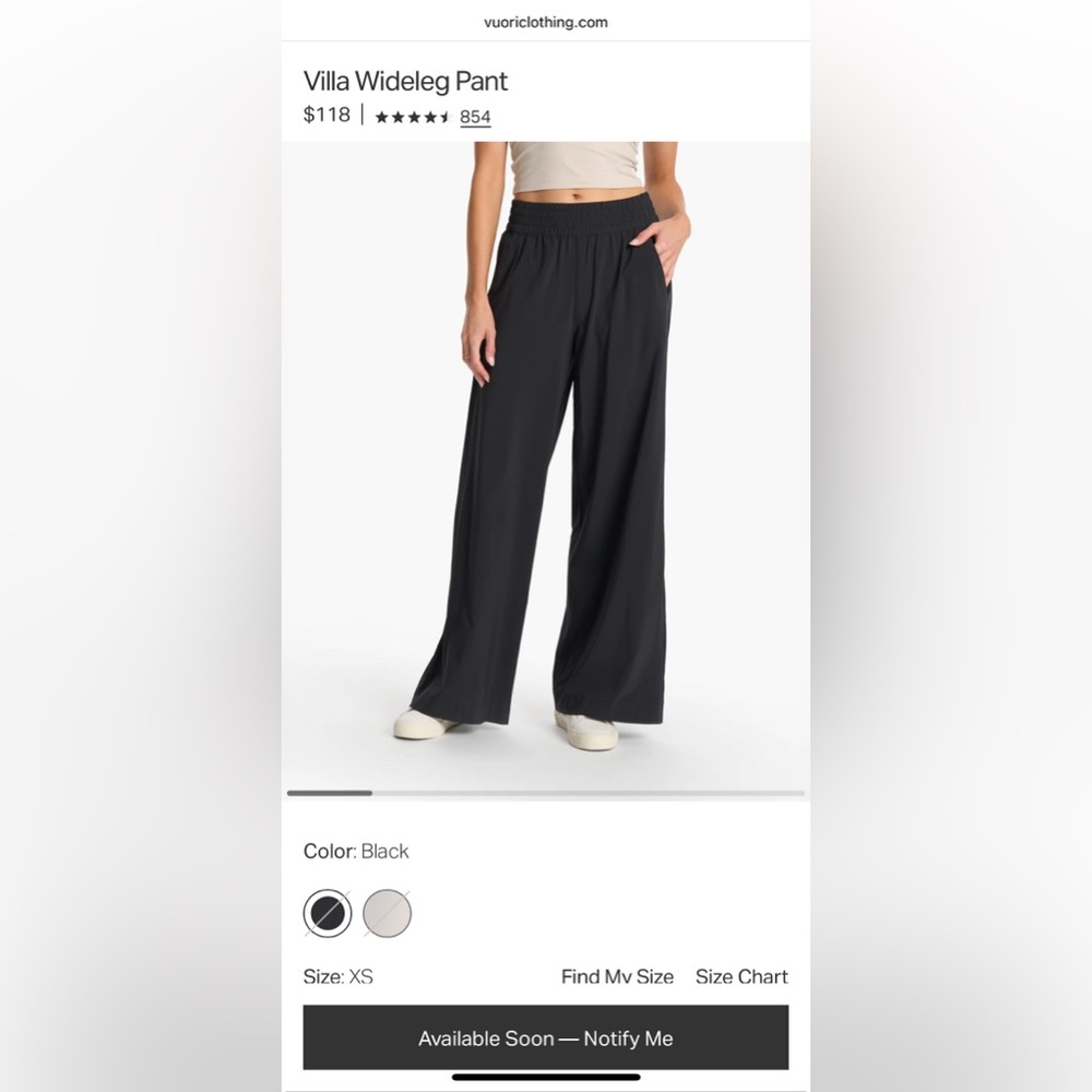 Vuori Black Villa Wideleg Pant